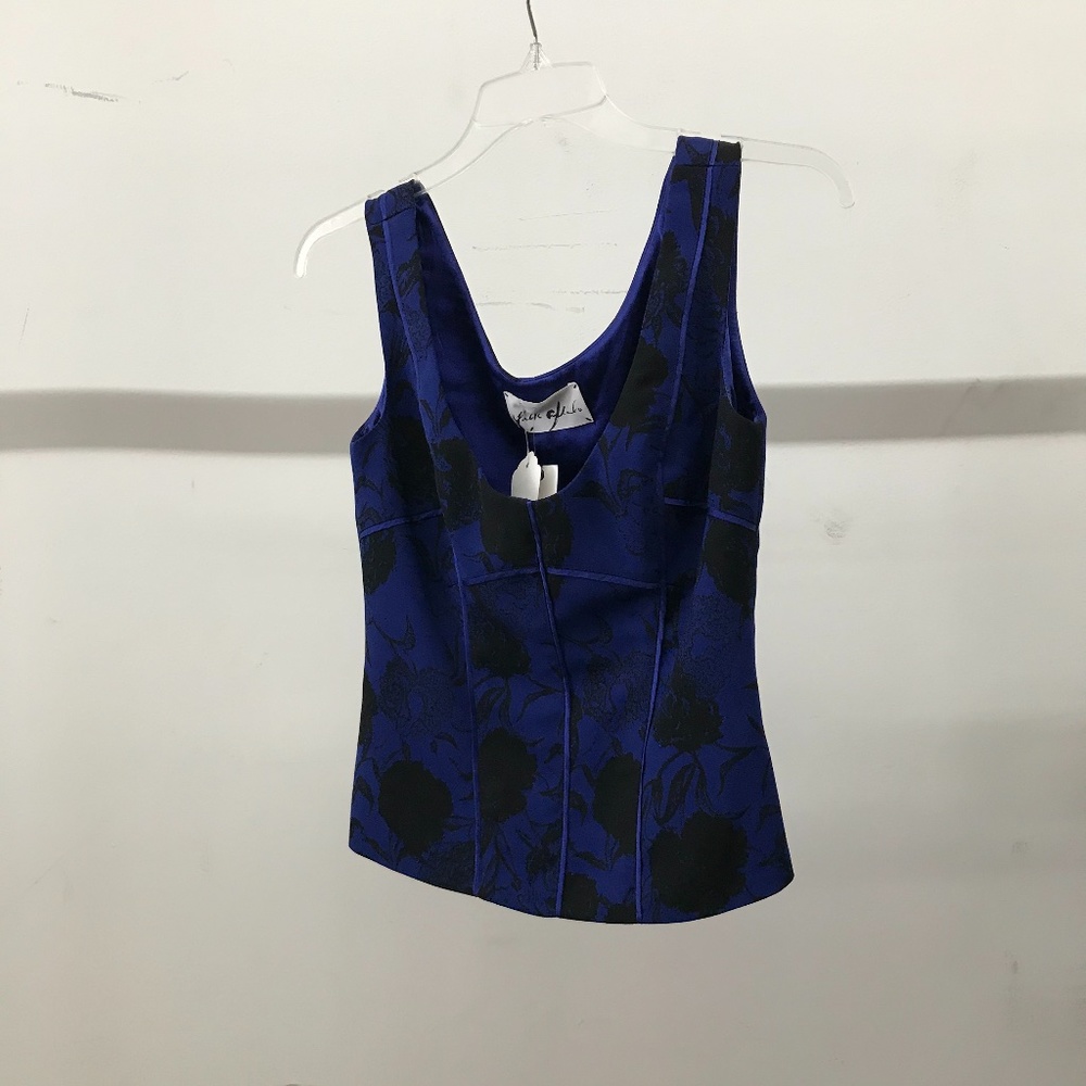 Blue with black floral print corset top - Picture 2 of 4